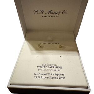 R.H Macy & Co Lab Created Sapphire in 18k over Sterling Silver Earrings
